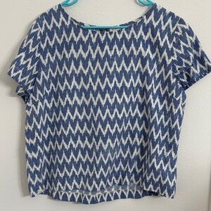 J. Crew Navy and White Zigzag Short Sleeve Top